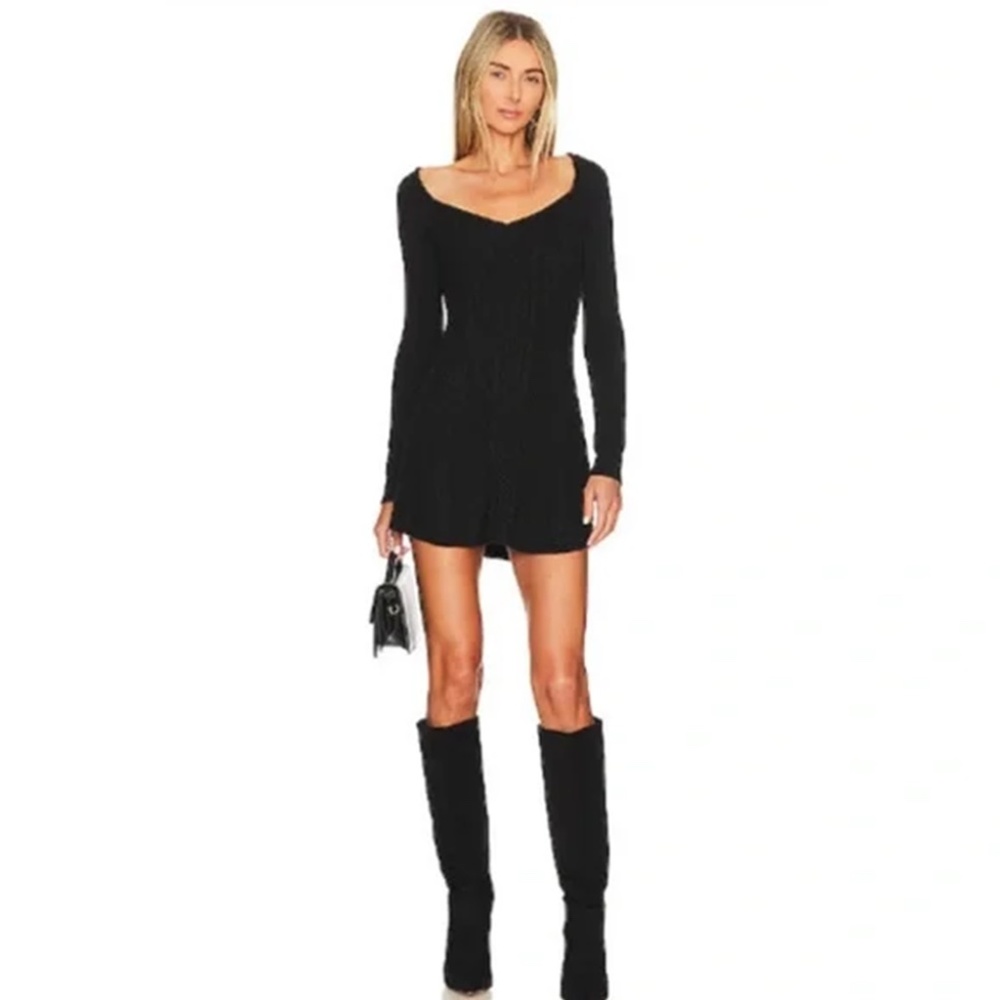 Free People Black Knitted Long Sleeve Sweater Dress